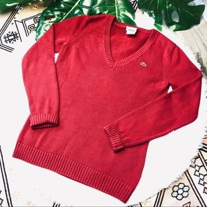 Vintage Red V- Neck Lacoste sweater